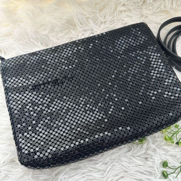 Whiting & Davis Vintge Sparkly Black Metal Mesh Zip Clutch Shoulder Evening Bag - Picture 2 of 10